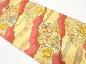 道長取りに花更紗模様織り出し　名古屋帯